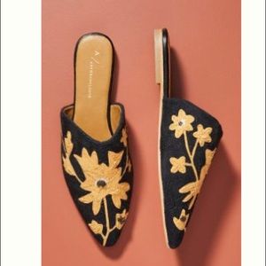 Anthropologie embroidered slides